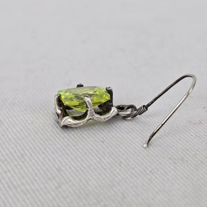 Sterling Silver Green Gem Stone Rectangle Drop Earrings Hook Dangle