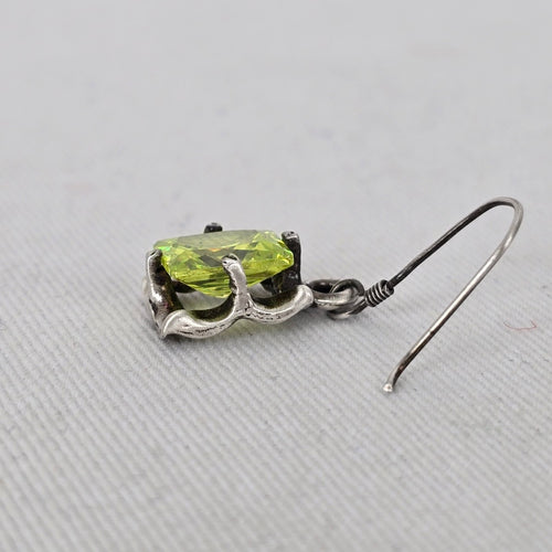 Sterling Silver Green Gem Stone Rectangle Drop Earrings Hook Dangle