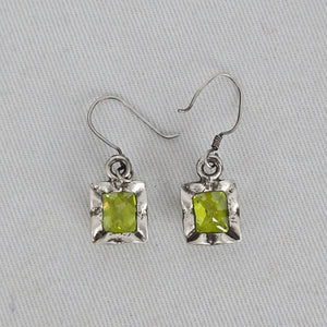 Sterling Silver Green Gem Stone Rectangle Drop Earrings Hook Dangle