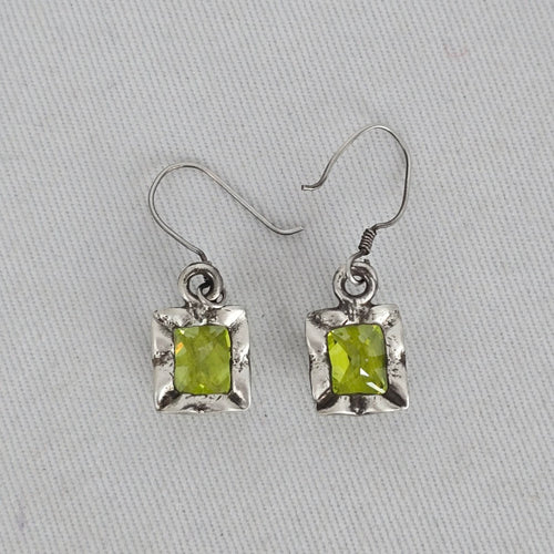 Sterling Silver Green Gem Stone Rectangle Drop Earrings Hook Dangle