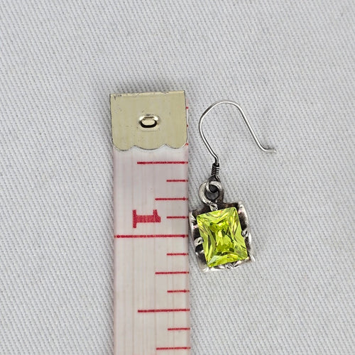 Sterling Silver Green Gem Stone Rectangle Drop Earrings Hook Dangle