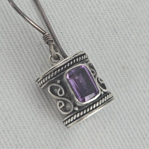925 Sterling Silver Purple Rectangular Gemstone Scroll Dangle Earrings