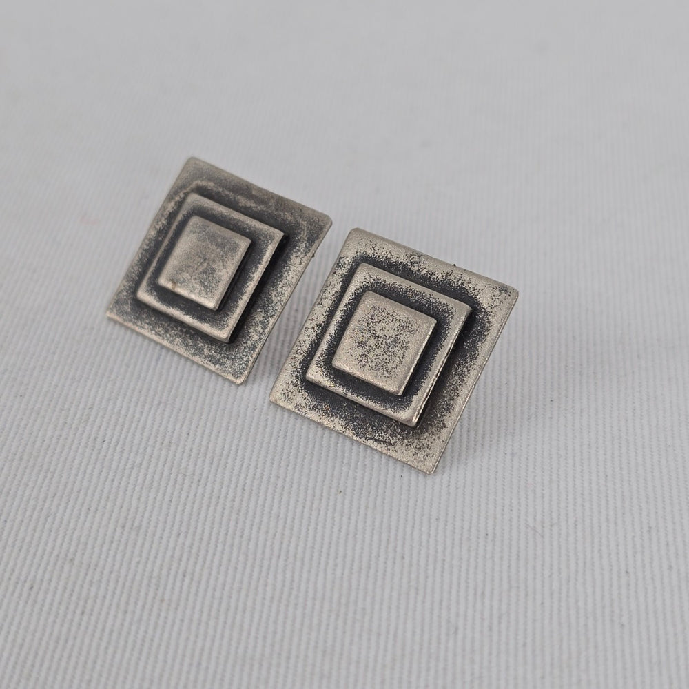 Martha Sturdy Canada Geometric Square Pewter Stud Earrings
