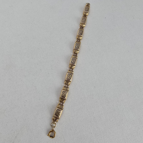 Vintage Damascene Style Gold Tone Black Panel Link Bracelet