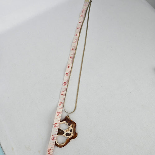 Vintage Natural Brown Agate Slice Pendant Necklace Gold Tone Snake Chain