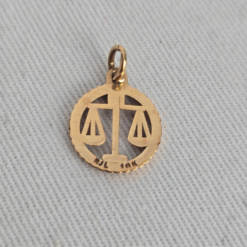 Vintage RJL 10K Gold Libra Zodiac Scales Bracelet Charm Pendant