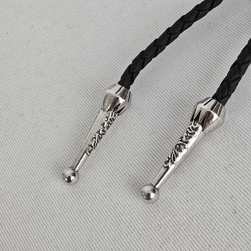 Western Faux Turquoise Bolo Tie Black Braided Cord Silver Tone Slide