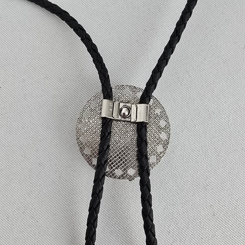 Western Faux Turquoise Bolo Tie Black Braided Cord Silver Tone Slide
