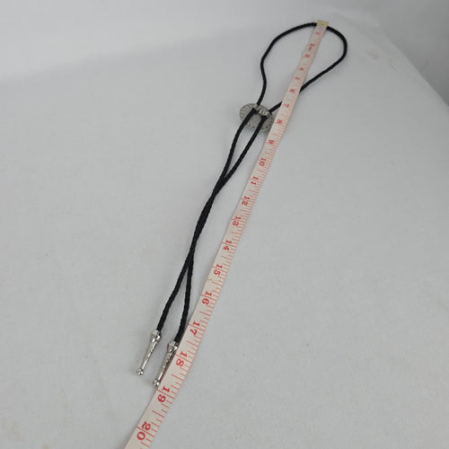 Western Faux Turquoise Bolo Tie Black Braided Cord Silver Tone Slide