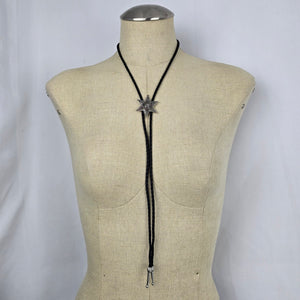 Western Silver Tone Six Point Star Bolo Tie Black Braided Cord