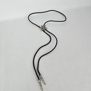Western Silver Tone Six Point Star Bolo Tie Black Braided Cord
