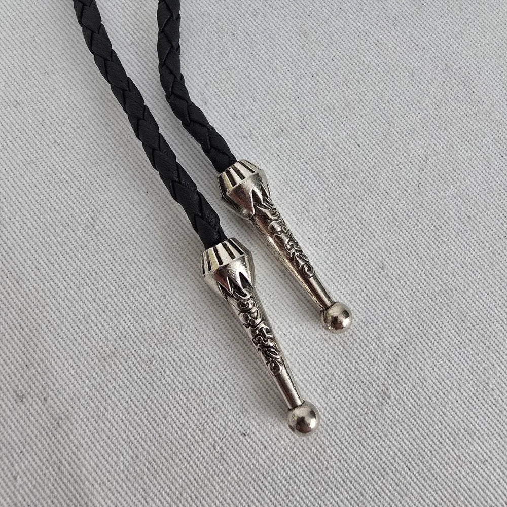 Western Silver Tone Six Point Star Bolo Tie Black Braided Cord