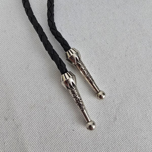 Western Silver Tone Six Point Star Bolo Tie Black Braided Cord