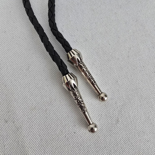 Western Silver Tone Six Point Star Bolo Tie Black Braided Cord