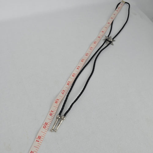 Western Silver Tone Six Point Star Bolo Tie Black Braided Cord