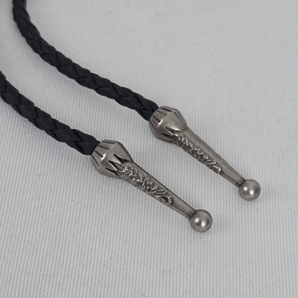 Silver Tone Black Cabochon Bolo Tie Western Braided Cord