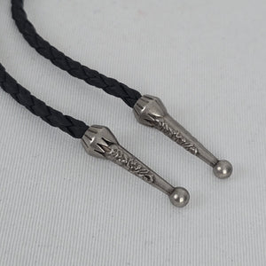 Silver Tone Black Cabochon Bolo Tie Western Braided Cord