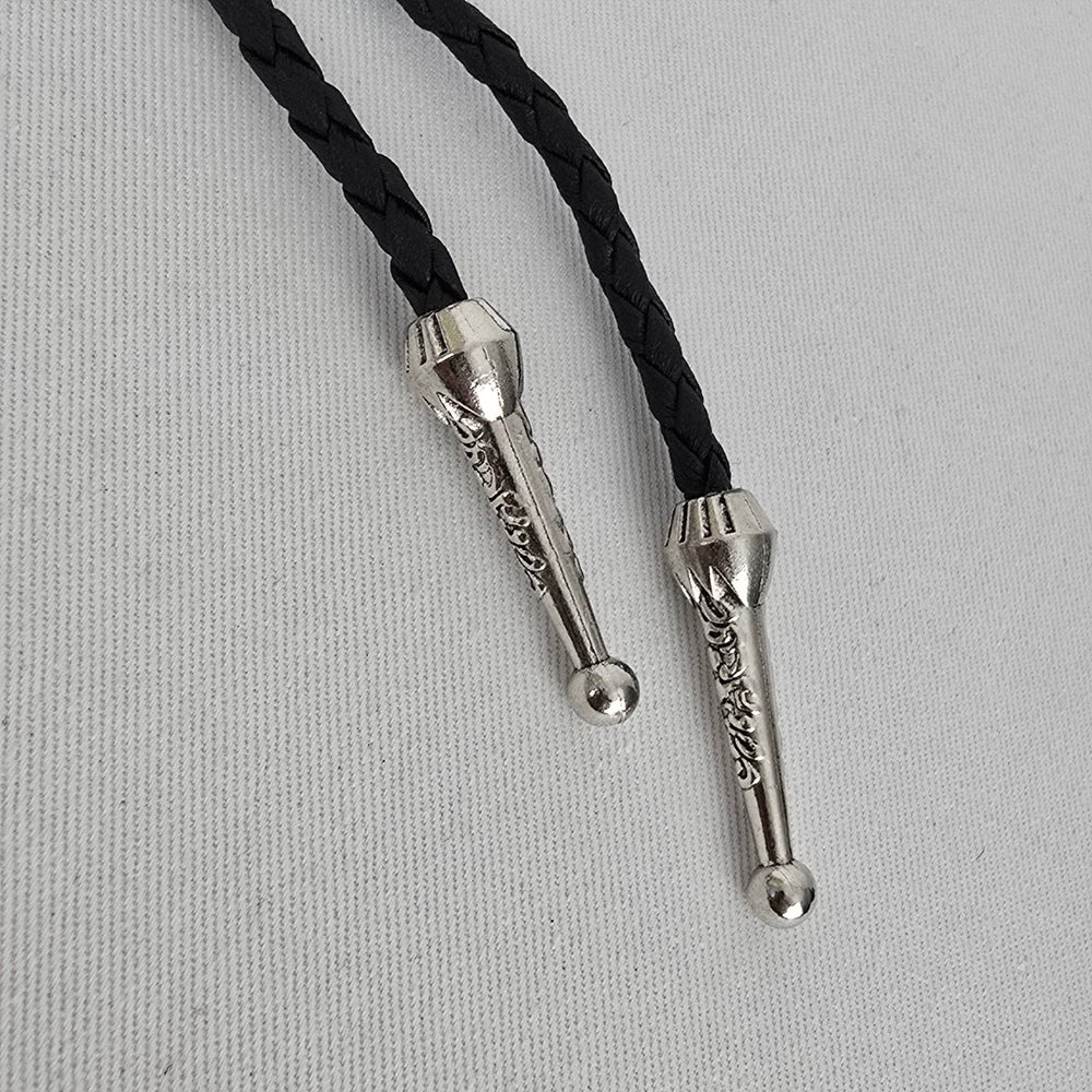 Western Silver Tone Bull Skull Bolo Tie Black Braided Cord