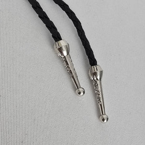 Western Silver Tone Bull Skull Bolo Tie Black Braided Cord