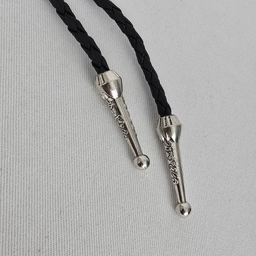 Western Silver Tone Bull Skull Bolo Tie Black Braided Cord