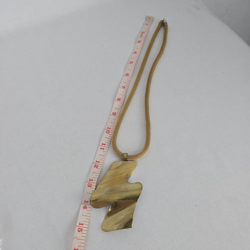 CDM Gold Tone Abstract Geometric Pendant Mesh Chain Necklace Vintage