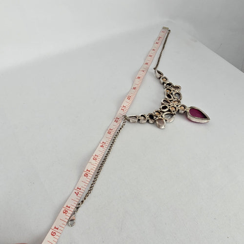 925 Sterling Silver Multistone Statement Necklace Pink Agate Shiva Eye Shell