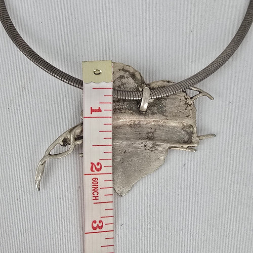 Artisan Modernist Silver Tone Abstract Leaf Collar Statement Necklace Gold Tone Accent