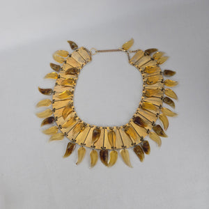 Vintage Egyptian Revival Spiked Bib Necklace Gold Tone Modernist Fringe Statement Collar