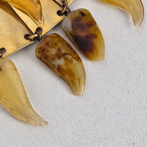 Vintage Egyptian Revival Spiked Bib Necklace Gold Tone Modernist Fringe Statement Collar