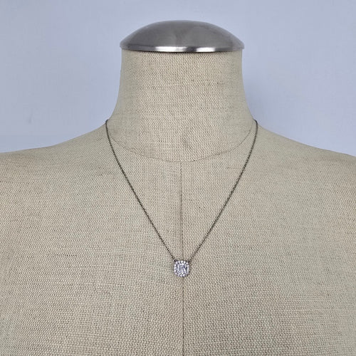 925 Sterling Silver Cushion Cut Clear Cubic Zirconia Halo Pendant Necklace