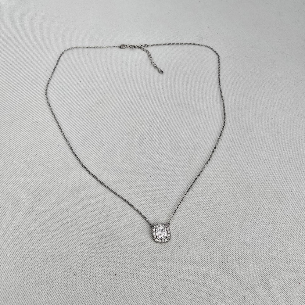 925 Sterling Silver Cushion Cut Clear Cubic Zirconia Halo Pendant Necklace