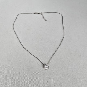 925 Sterling Silver Cushion Cut Clear Cubic Zirconia Halo Pendant Necklace