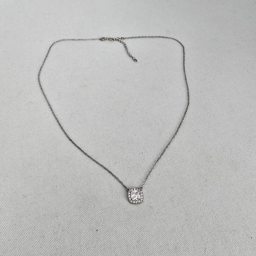 925 Sterling Silver Cushion Cut Clear Cubic Zirconia Halo Pendant Necklace