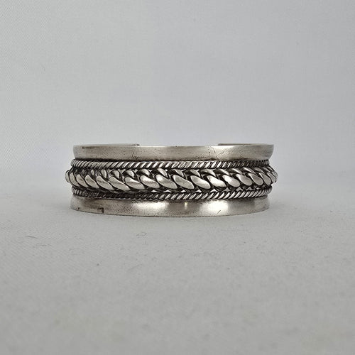 Vintage Bedouin-Style 800 Silver Cuff Bracelet — Heavy Rope & Curb Chain Design
