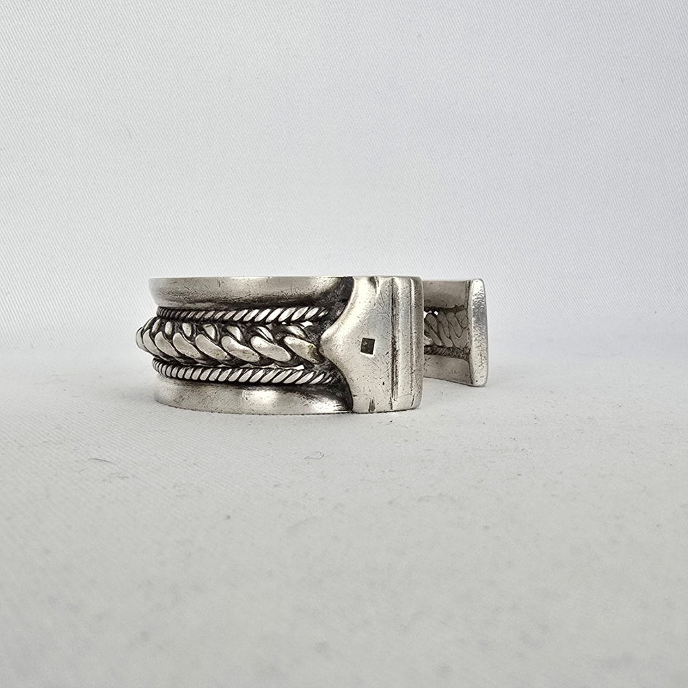 Vintage Bedouin-Style 800 Silver Cuff Bracelet — Heavy Rope & Curb Chain Design