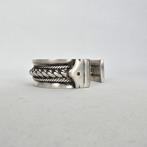 Vintage Bedouin-Style 800 Silver Cuff Bracelet — Heavy Rope & Curb Chain Design