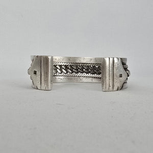 Vintage Bedouin-Style 800 Silver Cuff Bracelet — Heavy Rope & Curb Chain Design