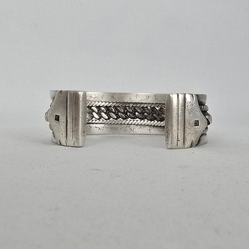 Vintage Bedouin-Style 800 Silver Cuff Bracelet — Heavy Rope & Curb Chain Design