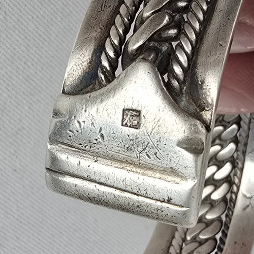 Vintage Bedouin-Style 800 Silver Cuff Bracelet — Heavy Rope & Curb Chain Design