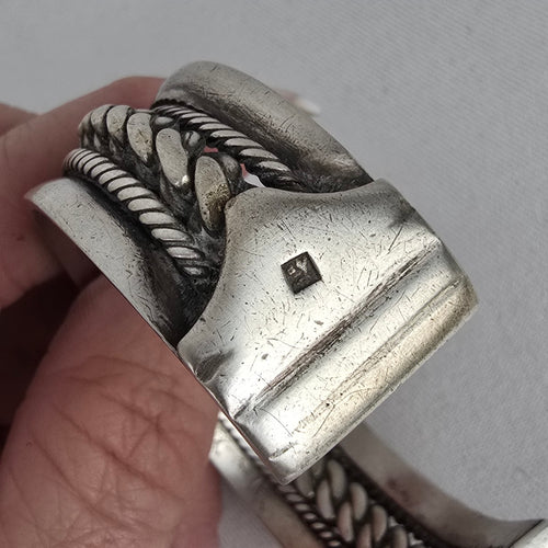 Vintage Bedouin-Style 800 Silver Cuff Bracelet — Heavy Rope & Curb Chain Design