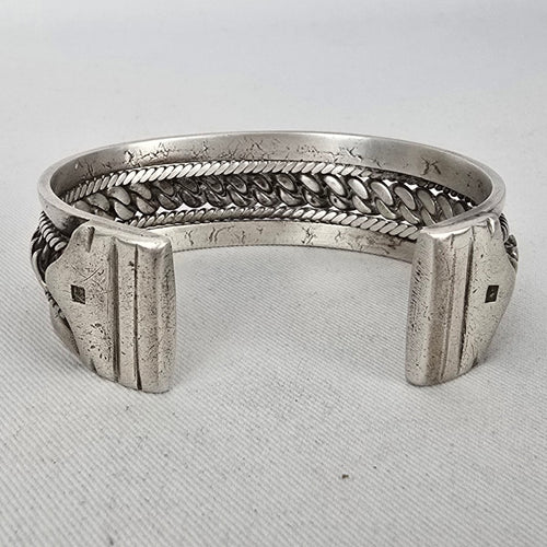 Vintage Bedouin-Style 800 Silver Cuff Bracelet — Heavy Rope & Curb Chain Design