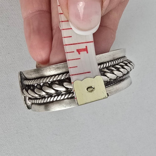 Vintage Bedouin-Style 800 Silver Cuff Bracelet — Heavy Rope & Curb Chain Design