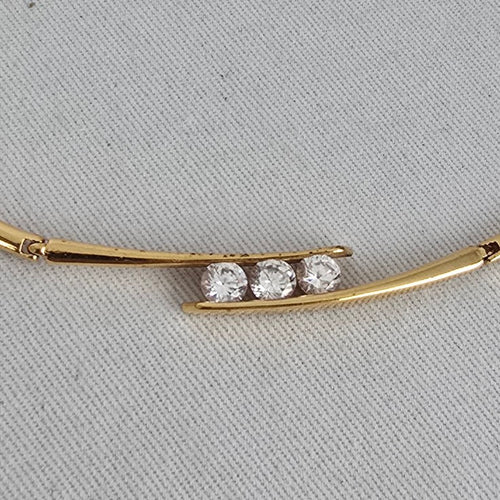 Vintage Gold Tone Three Rhinestone Collar Necklace Link Choker