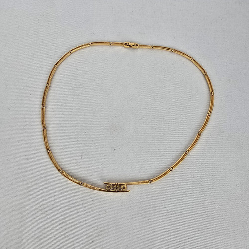 Vintage Gold Tone Three Rhinestone Collar Necklace Link Choker