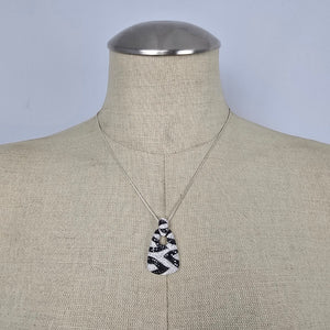 AU 925 Sterling Silver Black & White CZ Zebra Pattern Pendant Necklace