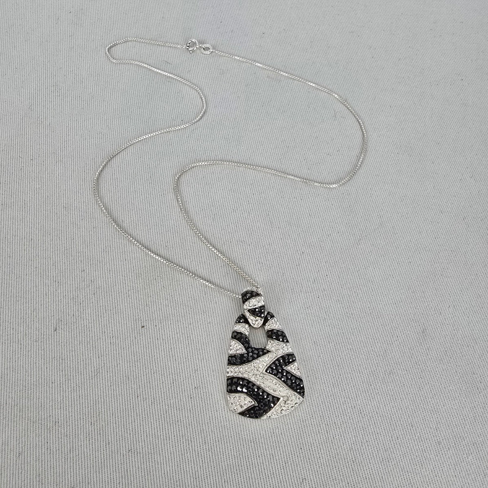 AU 925 Sterling Silver Black & White CZ Zebra Pattern Pendant Necklace