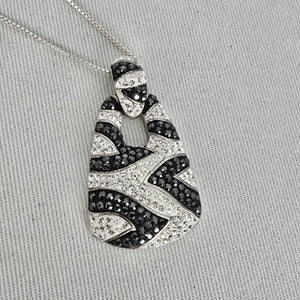 AU 925 Sterling Silver Black & White CZ Zebra Pattern Pendant Necklace