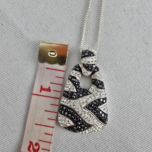 AU 925 Sterling Silver Black & White CZ Zebra Pattern Pendant Necklace