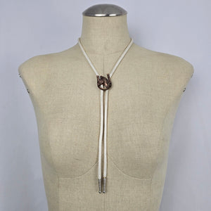 Vintage Horse Head Horseshoe Bolo Tie White Braided Cord Western Cowboy Necklace