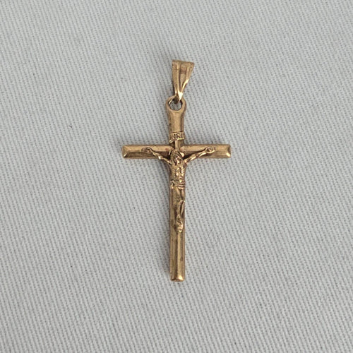 10K Yellow Gold Crucifix Cross Pendant Jesus Christ INRI Religious Charm 585